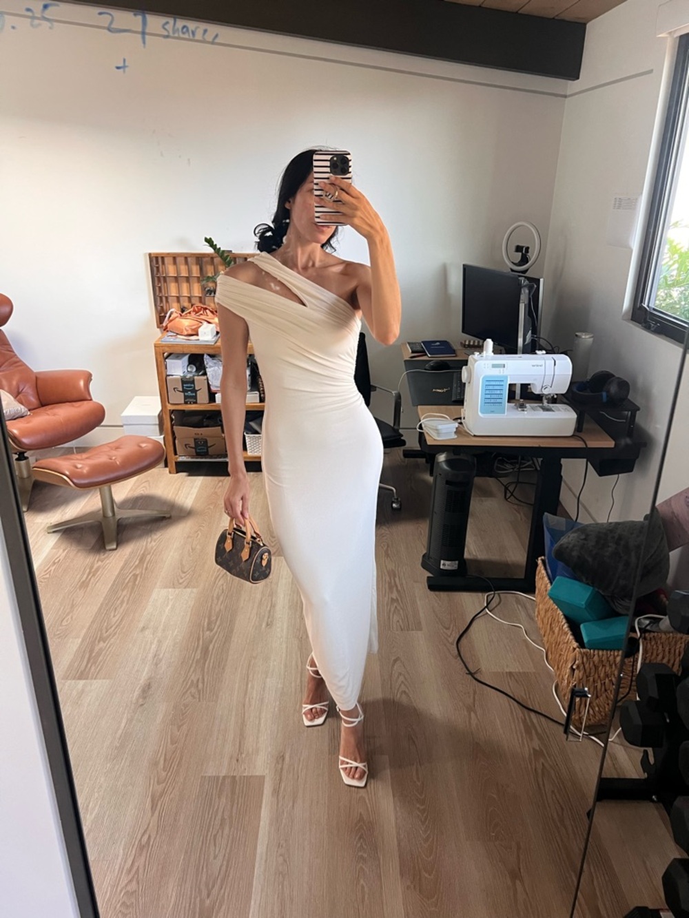 NWT Meshki One-Shoulder Cream Midi Dress (Anastasia dress) Bodycon - Picture 7 of 8